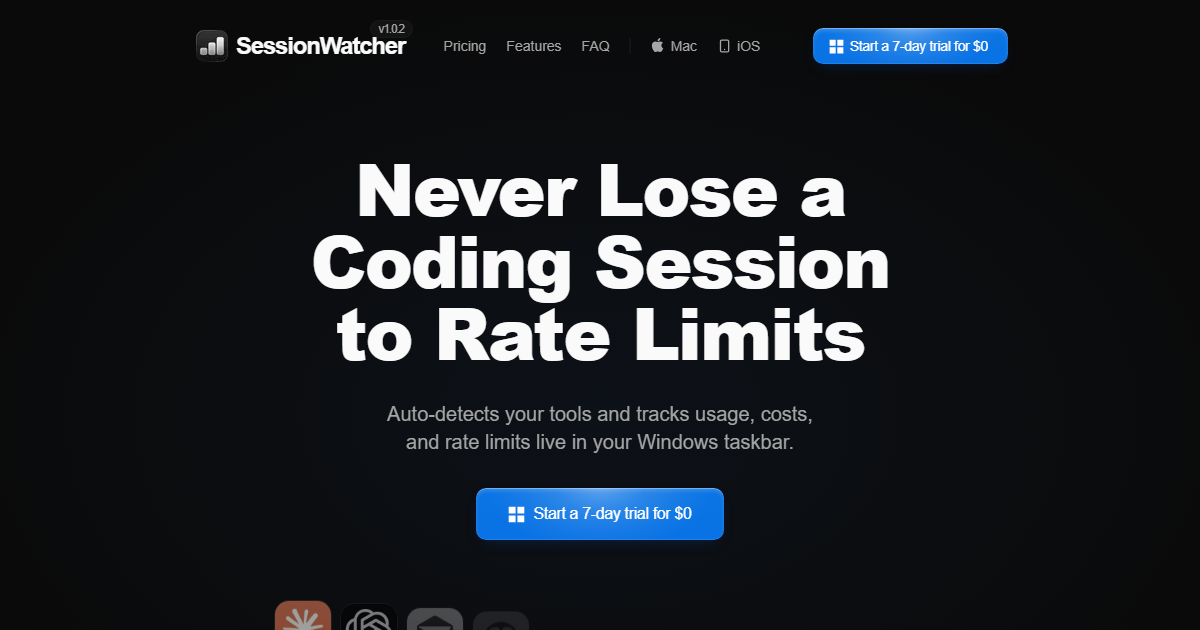 Screenshot of the SessionWatcher official website