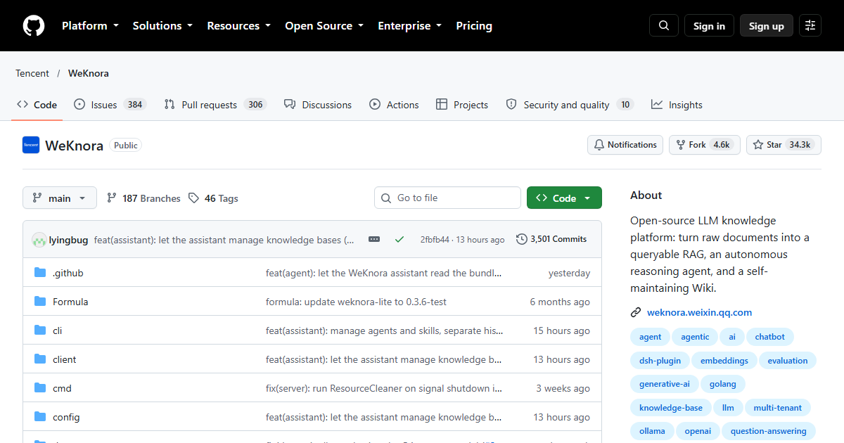 Screenshot of the WeKnora official website